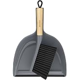 MR.SIGA Bamboo Handle Dustpan and Brush Set, Grey, 1 Set | Hand Brush and Dustpan Set with Hanging Handle, Small Broom and Du