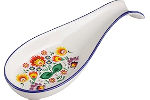 Baroni Home Poggiamestoli Decorato in Ceramica, Accessorio da Cucina Colorato Resistente, Linea Flora, 8x22x3 cm