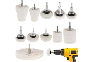 FYEME Polierscheibe für Bohrmaschine Polieraufsatz Akkuschrauber 11 Stück Bürsten Satz 6 mm Sechskantschaft Konischer Baumwollsamt Polierpad Polieren von Autos und Motorrädern