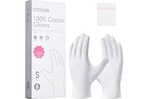 COOLJOB Baumwollhandschuhe, Weiße Stoff Handschuhe aus 100% Baumwolle für trockene Hände & Neurodermitis, Feuchtigkeitsspendende Handschuhe, Waschbar - Gratis Waschbeutel (6 Paar, Größe S)
