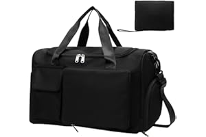 Comzantor Bolsa de Viaje, Deporte Gimnasio con Compartimento Zapatos, Impermeable, Mujer y Hombre para Viajes, Deportes, Fitness(Negro)