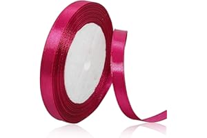 XMASOLDECOR Fuchsia Pink Satin Ribbon 10mm, 22 Meters Dark Rose Red Fabric Ribbons for Gift Wrapping, Crafting, Hair Bows, Sewing, Wreaths, Cakes, Wedding Party and Christmas Decoration