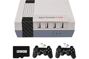 ASTARAMA Console de jeu vidéo rétro sans fil Super Console X Cube 128 Go, 50+ émulateurs intégrés et 41 000 jeux, sortie TV HD/AV 4K, boîte de jeu à double contrôleur avec 2 manettes de jeu pour PSP/PS1/NES/DC