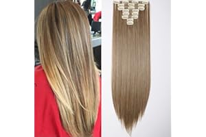 ‎SEGO Clip in Extensions Haarverlängerung Haarteil 8 Tresssen wie Echthaar glatt Aschbraun Mix Bleichblond 23"(58cm)-140g