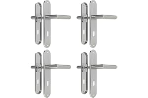 DIYGEEK Set di 4 maniglie per porte interne, maniglia per porta, targa lunga per maniglia della camera, set di maniglie per porta in acciaio inox, 72 mm, bbbbart, a forma di L, argento spazzolato
