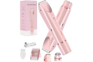 LAVREBU Damen Elektrischer Bikini Trimmer,2-in-1 Doppelkopf-rasierer Mädchen Rasierer,IPX7 wasserdicht,nass und trocken, tragbare Rasierer für Haar, Gesicht, Augenbrauen, Schnurrbart, Bart, Arm, Bein