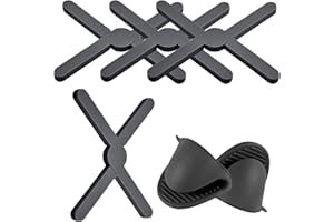 TONGBOKE 4 Pièces Pliable Dessous de Plat Silicone, sous Plat Résistantes à la Chaleur, Antidérapant Dessous de Plat avec des Gants de Cuisson, Convient aux Cuisines et aux Restaurants, Gris Foncé