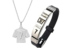 WPNCYK 2 PCS Football Stuff, CR7 Football Star Bracelet Pendant Necklace Set, Football Gifts for Boys, Football Necklace, Champions League Jewelry Gift for Kids Friends Football Fans, Silver