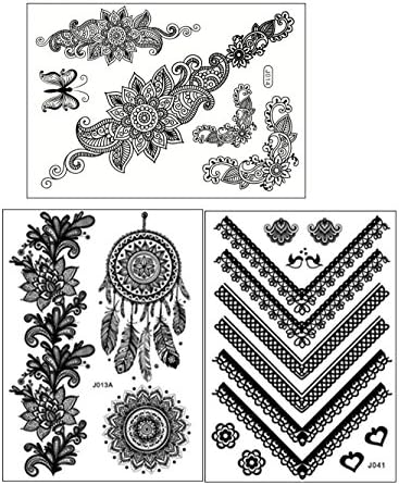 ChicTats Black Lace Temporary Tattoos 3-Sheet Pack - Body Art & Jewellery for Women & Girls - Waterproof Fashionable Body Makeup/Stickers - What you see in the main image is what you will get