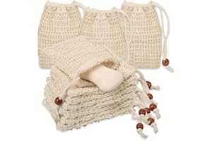 Bieiyhe 15 Sisal Seifensäckchen Bio,Seifennetz Zum Duschen,Seifenbeutel für Feste Seife,Körperseife Säckchen,Seifensackerl,Seifenbeutel Mesh,Seifentasche Natur,Soap Bag,Seifenreste,Seifenkrümelbeutel