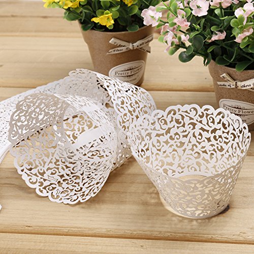LEADSTAR 50 Stück Cupcake Wrappers Kuchen Muffin Pappbecher Förmchen Lasergeschnitten Baken Cup für Hochzeit Geburtstag Party - 4