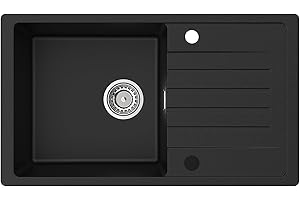 CECIPA Spülbecken Schwarz 78x45cm, Reversibel Granitspüle mit Abtropffläche, Küchenspüle inkl Siphon & Über, 80% Quarzsand Waschbecken Küche, Einbauspüle für 60er Unterschrank