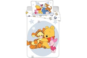 Nalle Puh Babypåslakan 100x135 + Örngott 40x60 Bomull Tiger Disney | Vändbart baby sängset | Naturlig bomull mjuk andningsbar | Disney | 0-3 år | Spjälsäng