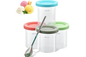 ‎GEKUFA Gekufa Creami Behälter 4 Stück, Eisbehälter für Speiseeis mit Deckel und Löffel Kompatibel mit Ninja Creami NC299AMZ NC300 NC301, Wiederverwendbare Creami Pint Behälter BPA-frei, Spülmaschinenfest