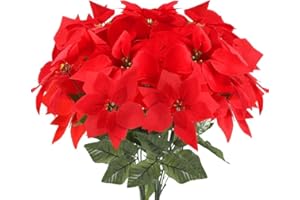 FALSKT Flores Artificiales Navidad Flor Pascua Artificial Poinsettia Falsa Pascuero Ramo Flores Navideñas Rojas para Fiesta Hogar de Año Nuevo Adornos Árbol de Navidad Centro de Mesa 30x50cm