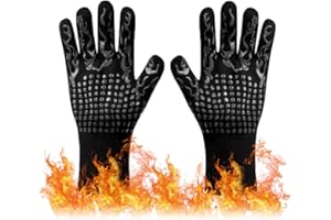 BASUIT Oven Gloves Extreme Heat Resistant Hand Protection Grill Gloves Non-Slip Silicone Barbecue Gloves 800℃/ 1472℉ Fit for Kitchen Cooking Baking Welding Cutting Waterproof Fireproof Oil Resistant(Black)