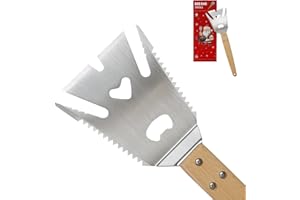 Riuog Multifunctional BBQ Spatula, 6-in-1 Grill Accessories, Stainless Steel Grill Turner with Wooden Handle, BBQ Tools，Best Grill Gifts for Men