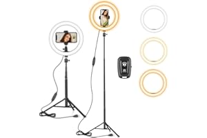 AIXPI 10 Ringlicht mit hohem Stativständer und Telefonhalter für YouTube-Videos, dimmbares LED-Ringlicht mit Fernbedienung für Kamera, Video, Make-up, Selfie-Fotografie, kompatibel mit Smartphone
