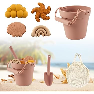 6 Pièces Seaux De Plage Métalliques Avec Poignée Bois - Jouets Enfant Couleurs Aléatoires Pour Sable & Eau