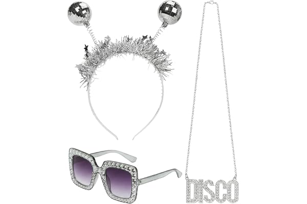 XDGBGFN discokula kostym tillbehör discokula hårband karneval kostymer disco glasögon silver för 70-talet 80-talet disco temafest, karneval, cosplay, maskerad