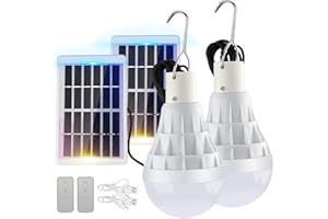 2 Pcs Solar Shed Light Indoor Bulb with Remote, TechKen Lantern Lamp with Panel for Garden Patio Yard Greenhouse Camping Tent Chicken Coop Fishing Lighting