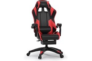 Confortil Chaise Gaming Ergonomique,Fauteuil avec Repose-piedsrétractable et Appui-tête,Réglable Siege - Noir et Rouge