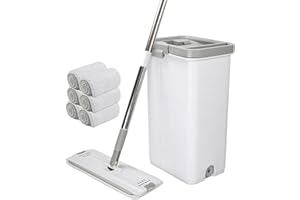 NEWTY Mopa de Limpieza Suelos Mopa para Limpiar Azulejos y Paredes Mopa Fregona con Cubo Escurridor Fregona Autoescurrible Fregona Microfibra Mopa Suelo Mop 6 Trapeador Fregona con Cubo Escurridor Cubo