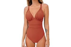 CUPSHE Damski jednoczęściowy strój kąpielowy głęboki dekolt w serek kontrola brzucha marszczony dekolt w serek plecy klasyczne kostiumy kąpielowe