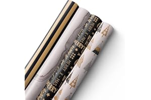 Kraft & Co 4 pack 44cm x 5M of Gift Wrapping Paper, Quality Festive Designed Kraft Paper, Eco-Friendly, Recyclable Wrapping Paper Ideal for Gifts, Arts & Crafts (20M Total) - Modern