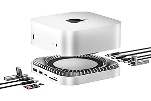 RayCue Mac Mini M4 Dock, Aluminium Mac Mini Ständer und HDMI Hub für Mac Mini M4 und M4 Pro 2024 mit M.2 NVMe/SATA SSD-Gehäuse, 4K60Hz HDMI,10G USB A/C, 5G USB A*2, USB-C Ladung, SD/TF, Audio