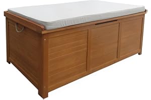 Alice's Garden Gartentruhe aus Holz 200L - Caja beige - 125x60cm Kissenaufbewahrung mit Hebebock und Griffen
