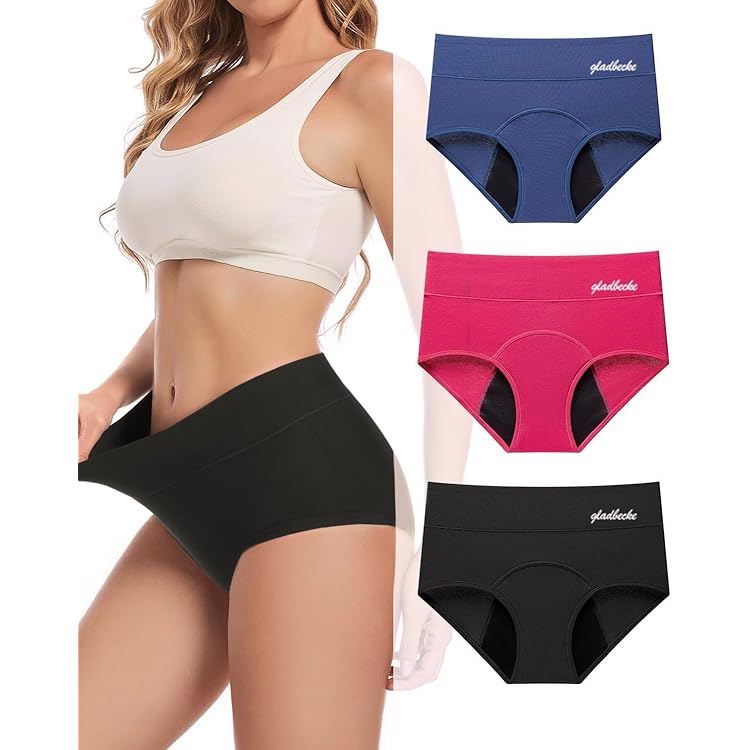 INNERSY Menstruatieonderbroeken voor dames, vloeiende stroom, hoge taille, katoen, slip, menstruatiecyclus, verpakking van 3 stuks, zwart, grijs, donkerrood, M