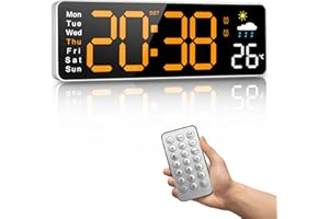 PIKAPIKAP Orologio da Parete Digitale, Orologio Digitale da 12" con Telecomando, Ora e Temperatura Settimana, Bollettino Meteorologico, Timer, Auto-oscuramento, per Soggiorno/Aula/Palestra/Chiesa/Negozio/Garage