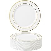 25 White Hard Plastic Plates with Elegant Gold Edge, 26 cm - Hard Plastic Plates, Sturdy and Reusable - Ideal for Parties