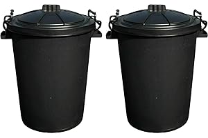 Srendi® 2 x 50L LITRE BLACK BINS DUSIT BIN/GARDEN Large Black Plastic Dustbin Garden Storage Unit Bin Clip On Locking Lid Heavy Duty for Rubbish Waste Animal Feed