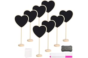 GOTRUST Mini Wooden Blackboard, 8Pcs Small Message Boards, Love Heart Shape Food Signs with Easel Stand, Chalkboard Signs Chalk Boards for Tables Wedding, Party, Table Numbers, Food Signs, Event Decor