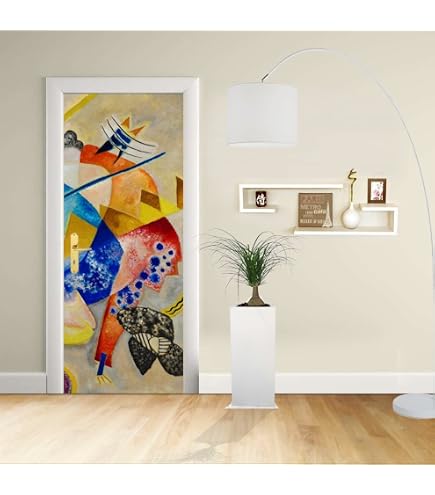 Adesivo Decorativo Per Porta - Design Kandinsky 'Giallo Rosso E Blu', 90x200 Cm, Colori Vivaci, Made In Italy, Lavabile
