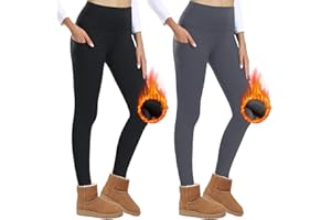 AMIYOYO 2-pak termicznych legginsów damskich z kieszeniami, legginsy z podszewką, zimowe legginsy z wysokim stanem, polarowe, termiczne, nieprzejrzyste, ciepłe rajstopy