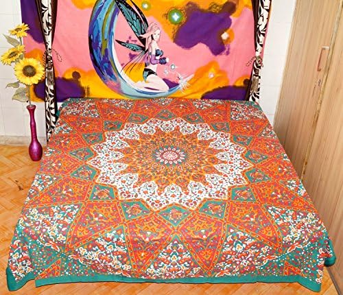 Indian Mandala DOUBLE Reversible Duvet Quilt Cover Bedding Set Ethnic Bohemian with pillows cover Indian Handmade Comforter Cover Bedding Hippie Elephant Mandala Throw Duvet Cover Queen Indian Mandala Duvet Cover Elephant Print Quilt Cover Donna Cover Bohemian Tapestry 80x82 Inch.
