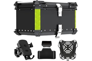 SEASAND Motorcycle Top Case, Tail Box Aluminum Motorcycle Storage Box Luggage Trunk, with Motorcycle backrest and Mobile Phone Holder (80L, Black)