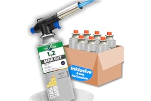 STAHLMANN ® Gasbrenner mit Kartusche 8x227g – Schweißbrenner max. 1300°C Temperatur – Lötlampe mit Piezozündung – Bunsenbrenner Küche -Küchenbrenner (8x Gaskartuschen)