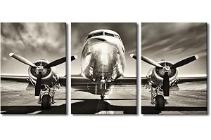 Large 3 Piece Canvas Wall Art Airplane Pictures Black and White Aircraft Art Painting Modern Home Decor Print for Home Living Room Dining Room Office Stretched and Framed Ready to Hang 60"Wx28"H