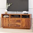 WoodMarwar Solid Sheesham Wood Entertainment Tv Unit for Living Room | Free Standing Media Console Tv Cabinet Sideboard | Tv Table Side Board with 2 Drawer, 2 Door Cabinet & 3 Shelf Storage | Natural
