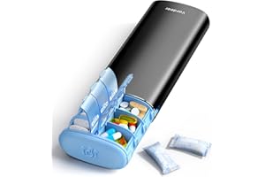 Vaydeer Pastillero Semanal 2 Tomas – Organizador Metálico 7 Días con Protección Anti-Humedad, Compartimentos Sellados AM/PM para Viaje, Vitaminas, Médicos (Negro)