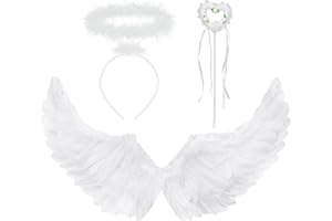 REDSTAR FANCY DRESS Angel Wings and Halo with Fairy Wand - 3 Piece Angel Costume Fairy Wings Halloween Fallen Angel Costume - Adult Angel Wings, Halo halloween Headband Halloween Costumes