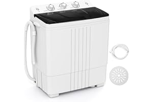 TANGZON Twin Tub Washing Machine, 8KG/4.5KG Portable Washer and Spin Dryer Combo with Timer Control & Drain Pump, Compact Washers for Camping Dorms Apartments RVs (5KG Washing 3KG Drying, Black)