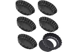 Emwel Tart Tins 6 Packs Tart Pans 4 inch Removable Bottom Quiche Pans Non-Stick Round Carbon Steel Tart Tins