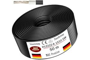 MAS PREMIUM Câble solaire H1Z2Z2-K 4, 6, ou 10 mm², de 5 à 200 m, noir, rouge ou bleu, à enterrer, photovoltaïque, sans halogène, double isolation (H1Z2Z2-K 10, noir, 50 m)