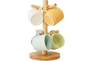 E-ROOM TREND 1 pezzo Porta Tazze in Legno Portabicchieri da caffè Organizzatore con 6 ganci Portabicchieri da caffè per bancone Adatto per piani cucina (MH171)