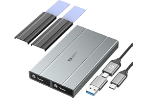 SAN ZANG MASTER Dual NVMe M.2 SSD obudowa z transmisją 10 Gbit/s, adapter USB 3.2 NVME SATA SSD do 2230 2242 2260 2280 M.2 PCIe NVMe M-Key & M+B Key SSD (bez użycia narzędzi, kabel 2 w 1)